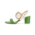 thumbnail image 5 of BLISSFUL STEP Slingback Sandals Contrast Color Chunky Heel Big Circle Buckle Sandals Green Beige 10, 5 of 6