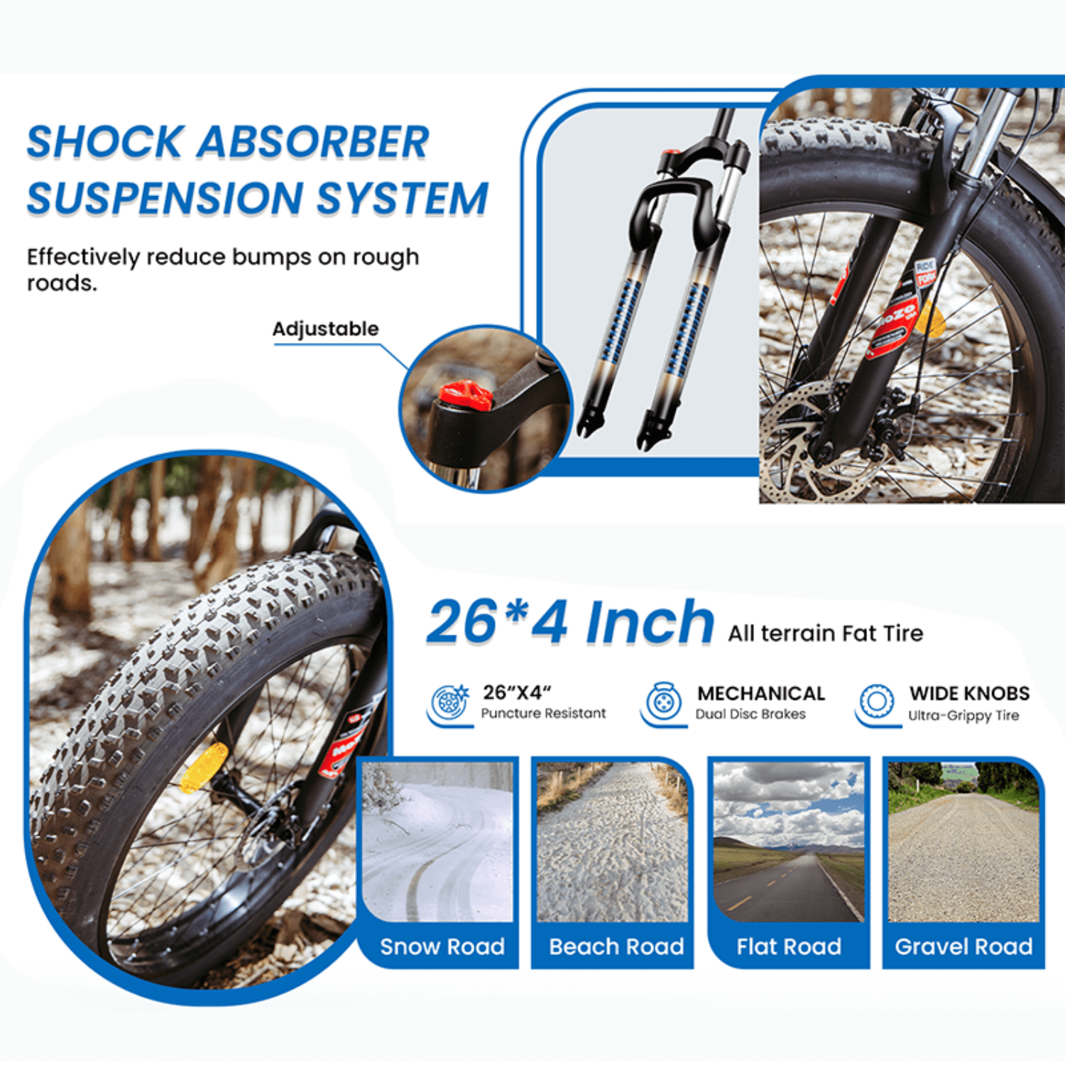 EB26 Adult Electric Bike (Black), 1000W brushless motor, top speed 28 mph, high-carbon steel frame, 48V electric mountain bike, UL 2849 certified