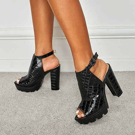 

Christmas Sandals For Women Ladies Fashion Peep Toe Causal Shoes Hollow Out Chunky High Heels Sandals