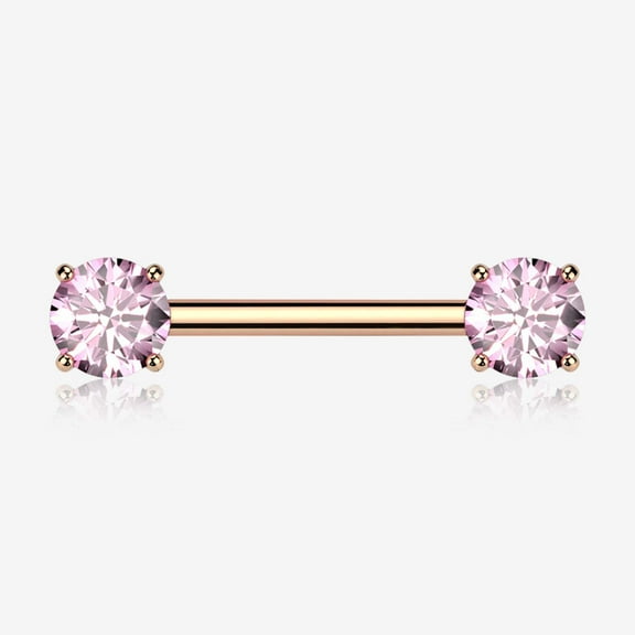 A Pair of Implant Grade Titanium Rose Gold OneFit Threadless Prong Gem Sparkle Nipple Barbell