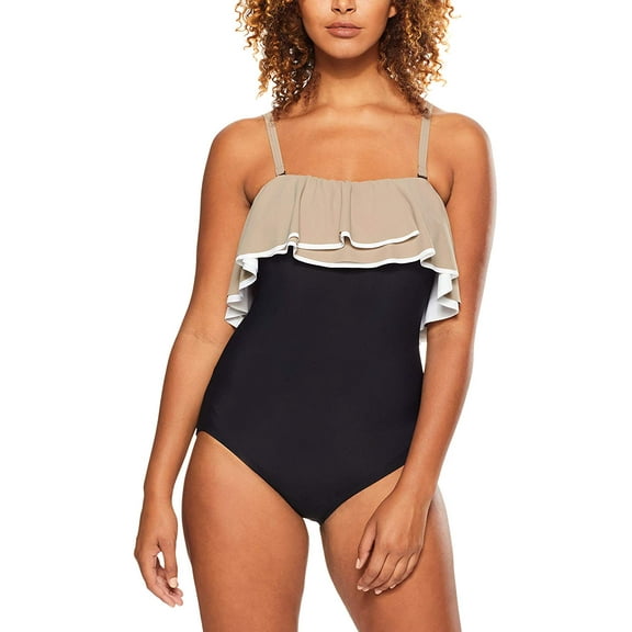 Coco Reef BLACK Paradiso Agate Ruffle Bandeau One-Piece Swimsuit, US 8/32D