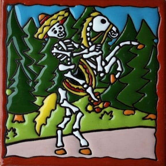 6x6 Horse Rider. Day-Of-The-Dead Clay Tile