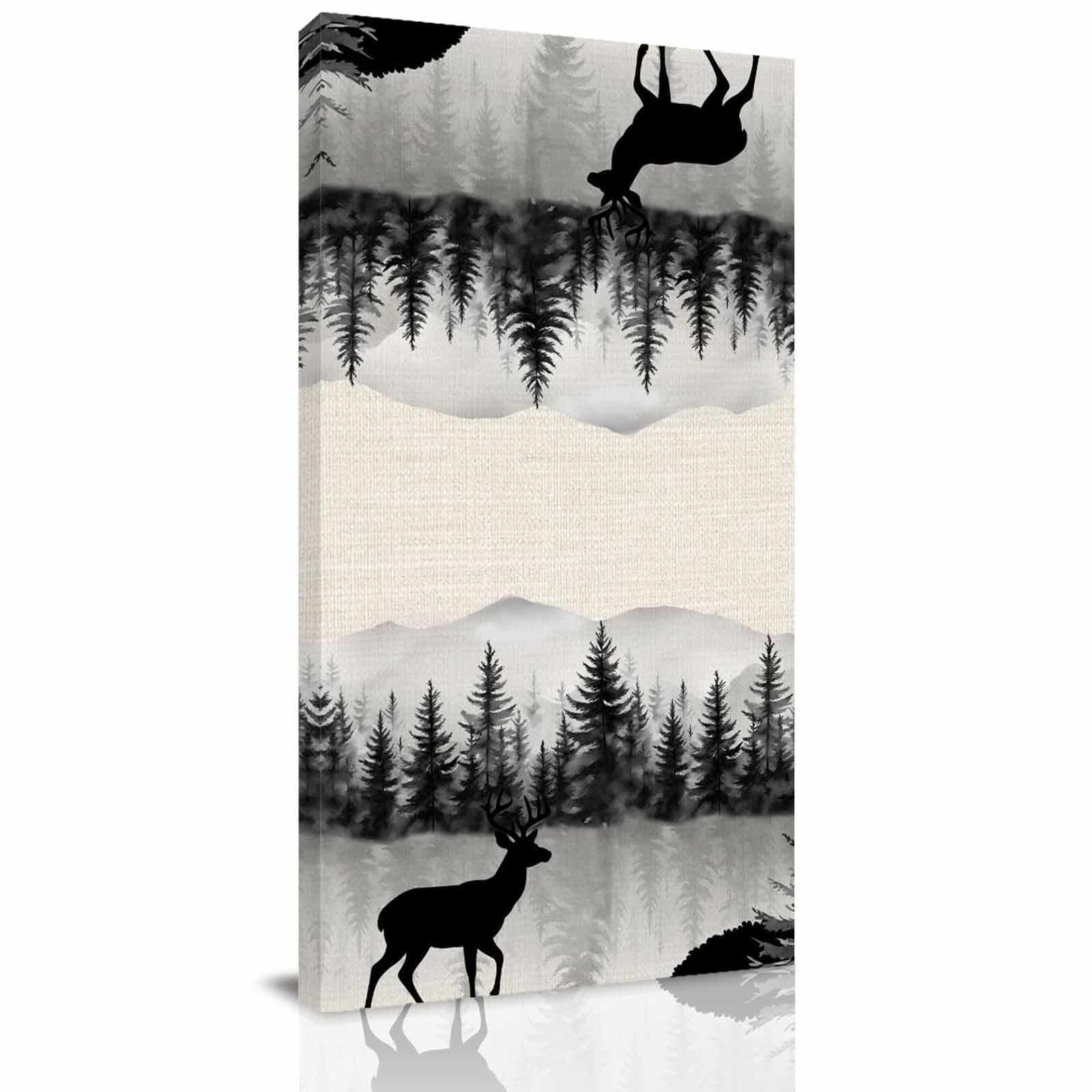 Canvas Wall Art Deer Forest Framed Canvas Prints for Bedroom Dining Room Farmhouse Vintage Nature Trees Mountain Oversized Gallery Wrapped Wall Decor for Home Office Gifts 20 x40 Ship Next Day