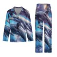 thumbnail image 3 of PoBuds Women's Long Sleeve Flannel Pajama Set Sleepwear Dolphins Universe XL, 3 of 5