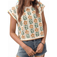 thumbnail image 2 of Womens Summer Casual Printed Tops Cap Sleeve Crew Neck Cute Knit Sweaters apricot S, 2 of 7