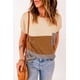 thumbnail image 3 of ABPHQTO Top de mujer con manga casquillo y bolsillo color block marrón, 3 of 5