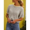 thumbnail image 2 of Spring Autumn Womens Puff Short Sleeve Sweater Tops Color Block Ribbed Knit Crew Neck Going Out Shirts, 2 of 4