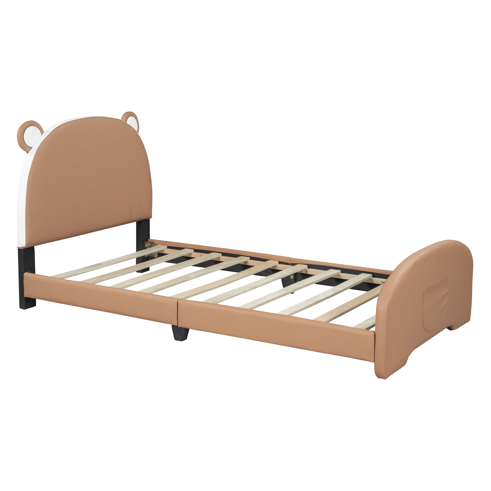 Aukfa Cartoon Animal Kids Twin PU Leather Standard Beds, Brown