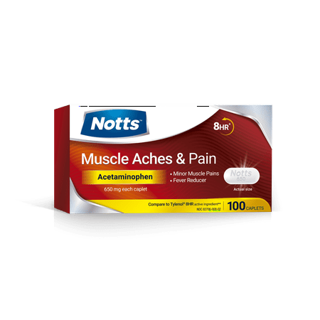 NOTTS Muscle Aches & Pain Relief Medicine 650mg Acetaminophen Pain Reliever, Body aches ,24 Pills