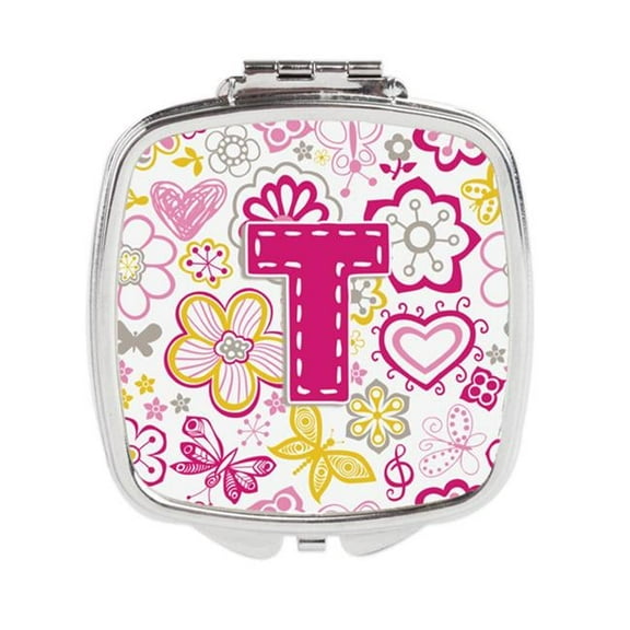 Carolines Treasures CJ2005-TSCM Letter T Flowers & Butterflies Pink Compact Mirror