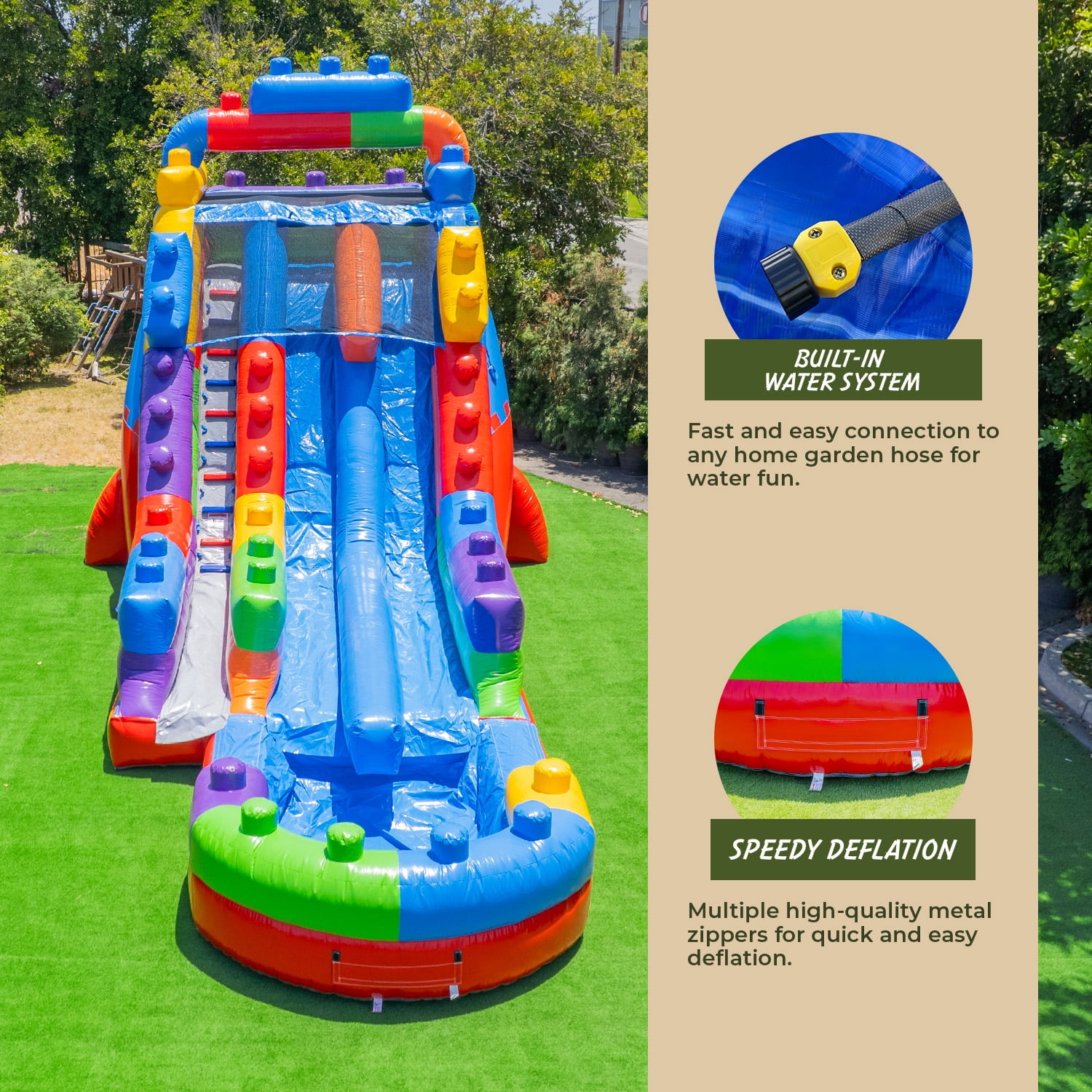 XJUMP Block Party 19' Dual Lane Side Loader Water Slide with Pool, for Kids and Adults, Commercial Grade PVC Vinyl, Outdoor Backyard Fun, Blow Up Water Park, (Blower Included)