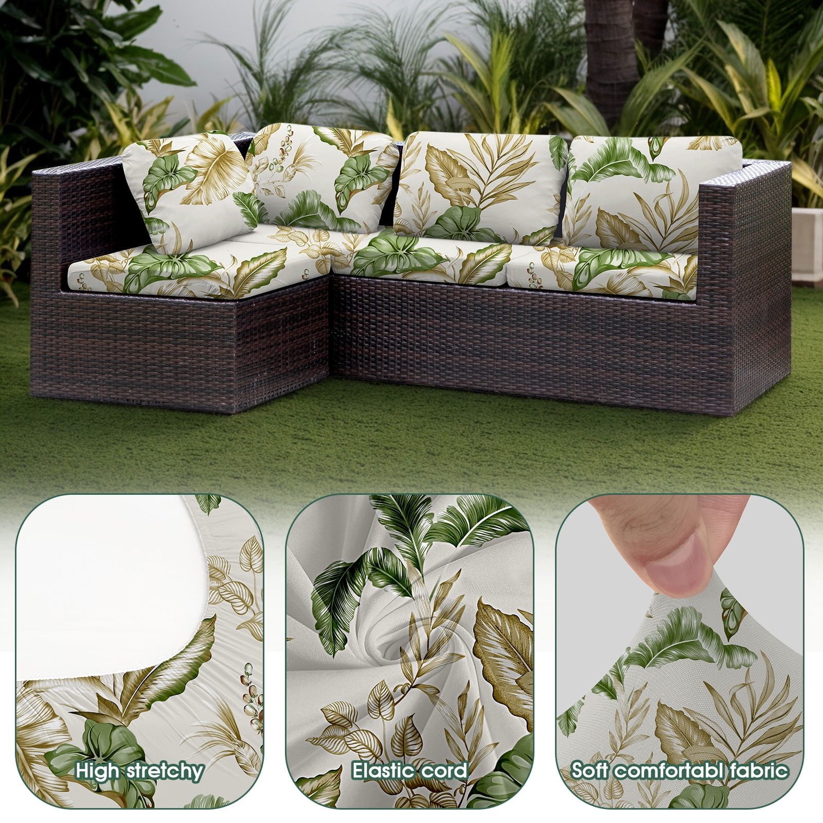 SHANNA 2 Pack Printed Patio Stretch Sofa Cushion Covers, Floral Pattern Outdoor Sofa Cushion Covers, Replacement Washable Couch Chair Cushion Covers Porch Patio Furniture Protector