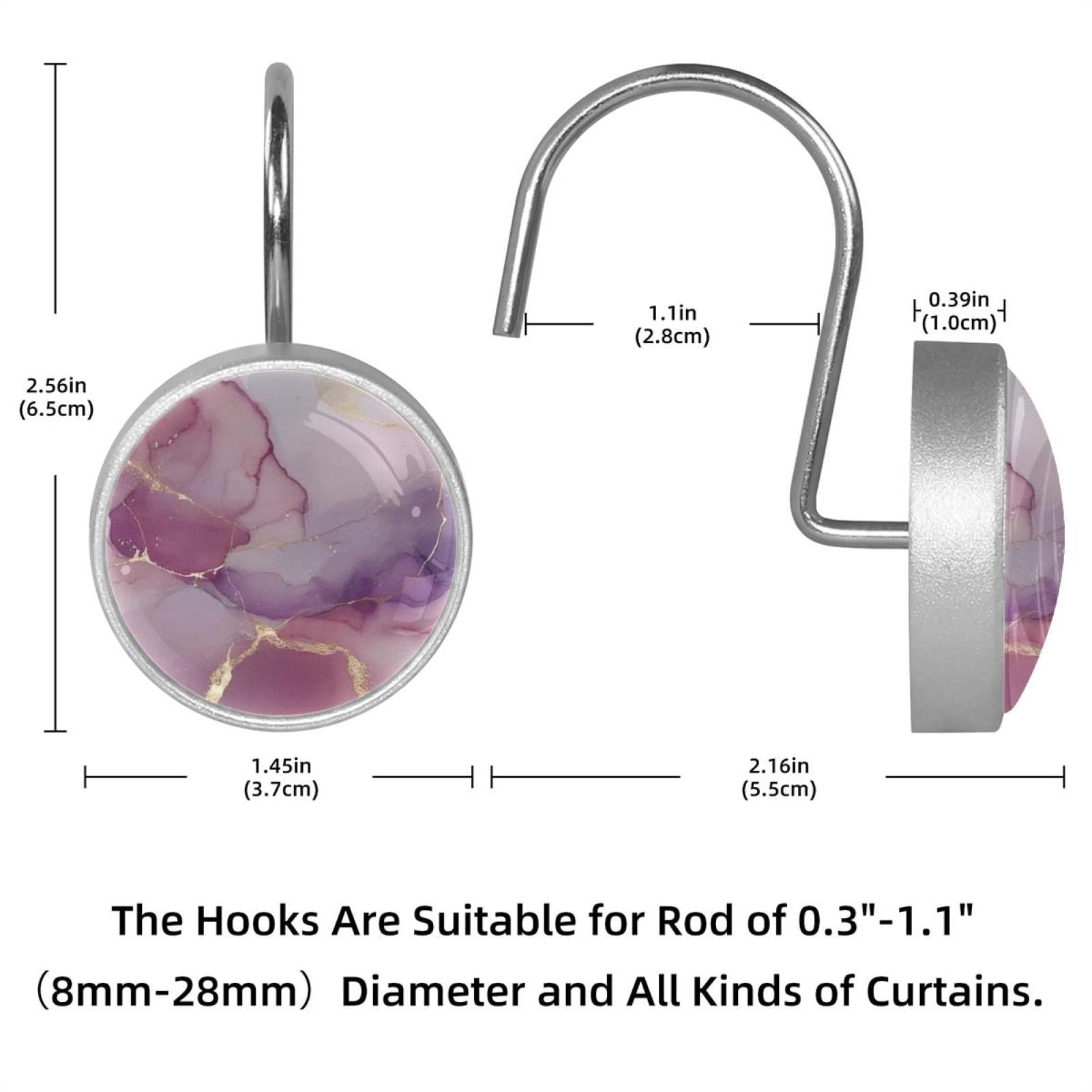 HemaKayy 12 Pcs Shower Curtain Hooks Bathroom Decorative Accessories Marble Pattern Pink Purple