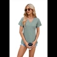 thumbnail image 3 of Camisetas con Cuello en V y Bordado de Ojales para Mujer, Blusas Casuales y Bonitas de Verano, Ropa de Playa A para Vacaciones Verde Oscuro M, 3 of 7