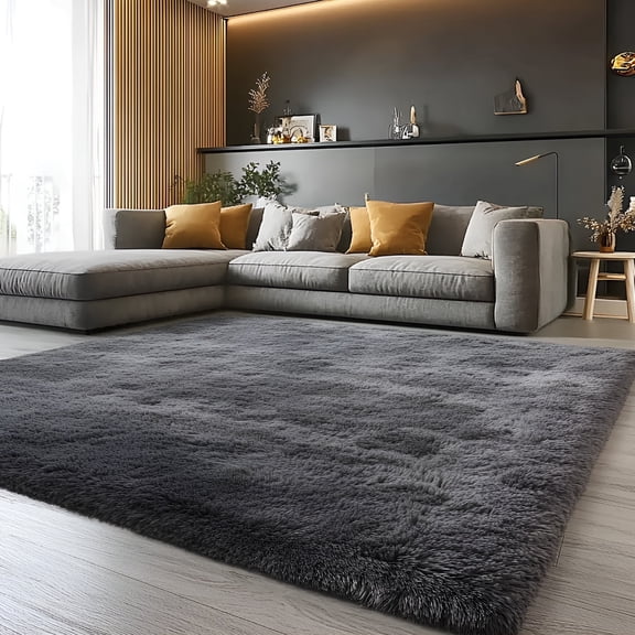 Pentantan Shag Area Rugs, 5ft x 8ft Soft Fluffy Indoor Carpet for Living Room Bedroom Decor, Dark Gray