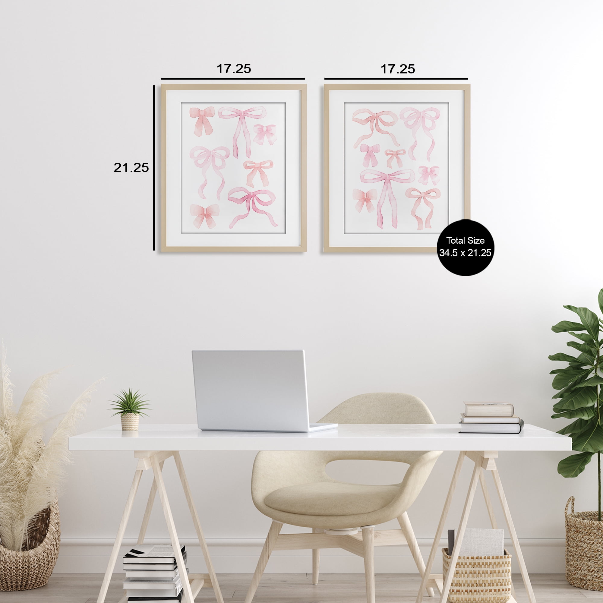 Elegant & Soft Bows 2 Piece Birch Framed Print Under Glass Set, design by Kim Allen