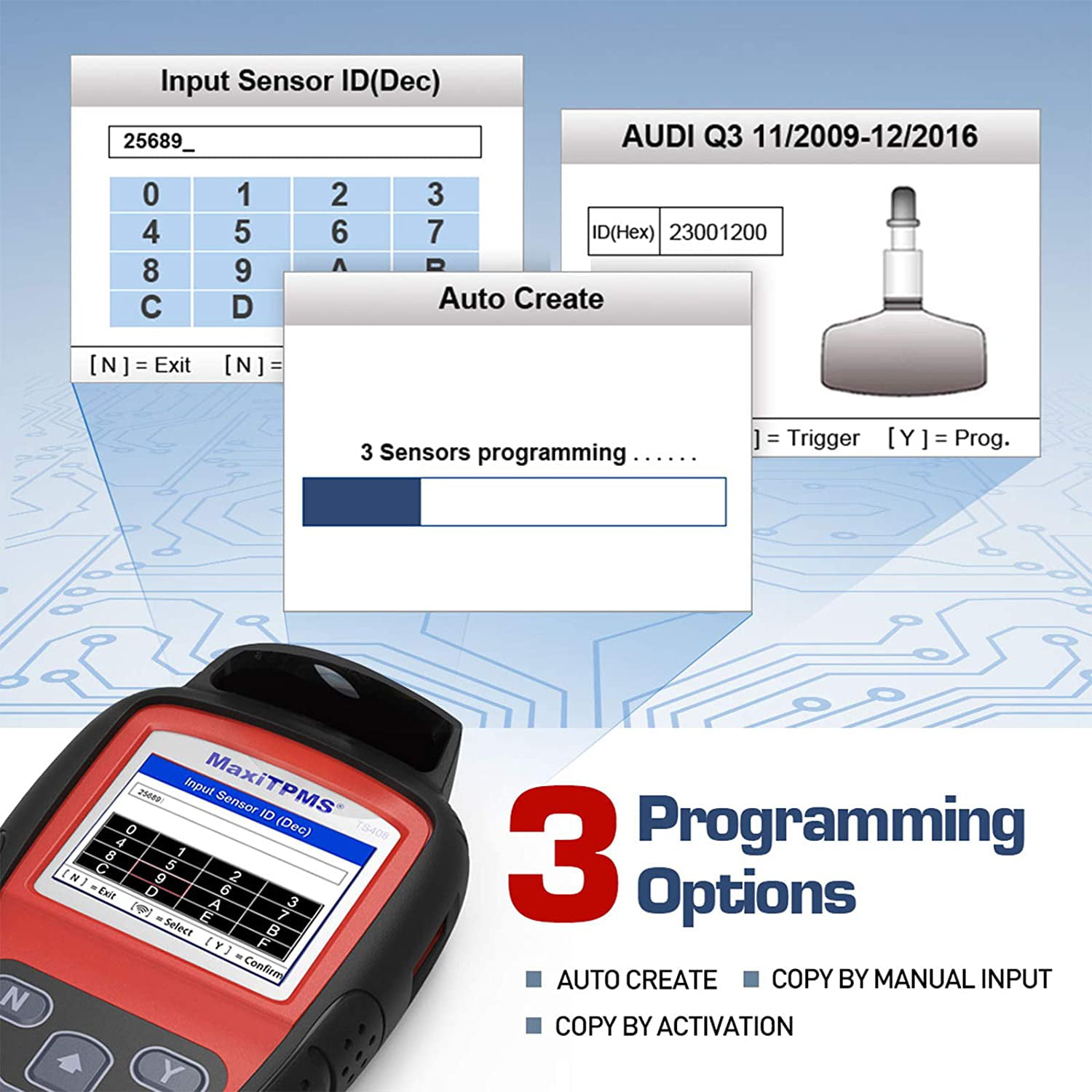 Program for TPMS Reset 315MHz + 433MHz Sensor Activation Key Fob Testing Lifetime Update Plus TPMS Programmable 4 MX-Sensors 2 in 1 Autel TPMS Relearn Tool TS408 Upgraded Version of TS401 