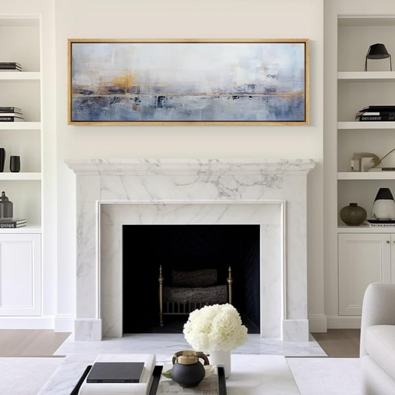 IDEA4WALL Extra Large Framed Canvas Print Wall Art Soft Blue & Yellow Abstract Landscape Artwork Nature Wilderness Antique Retro Fine Art Decorative Multicolor for Home Decoration - 60"x20"