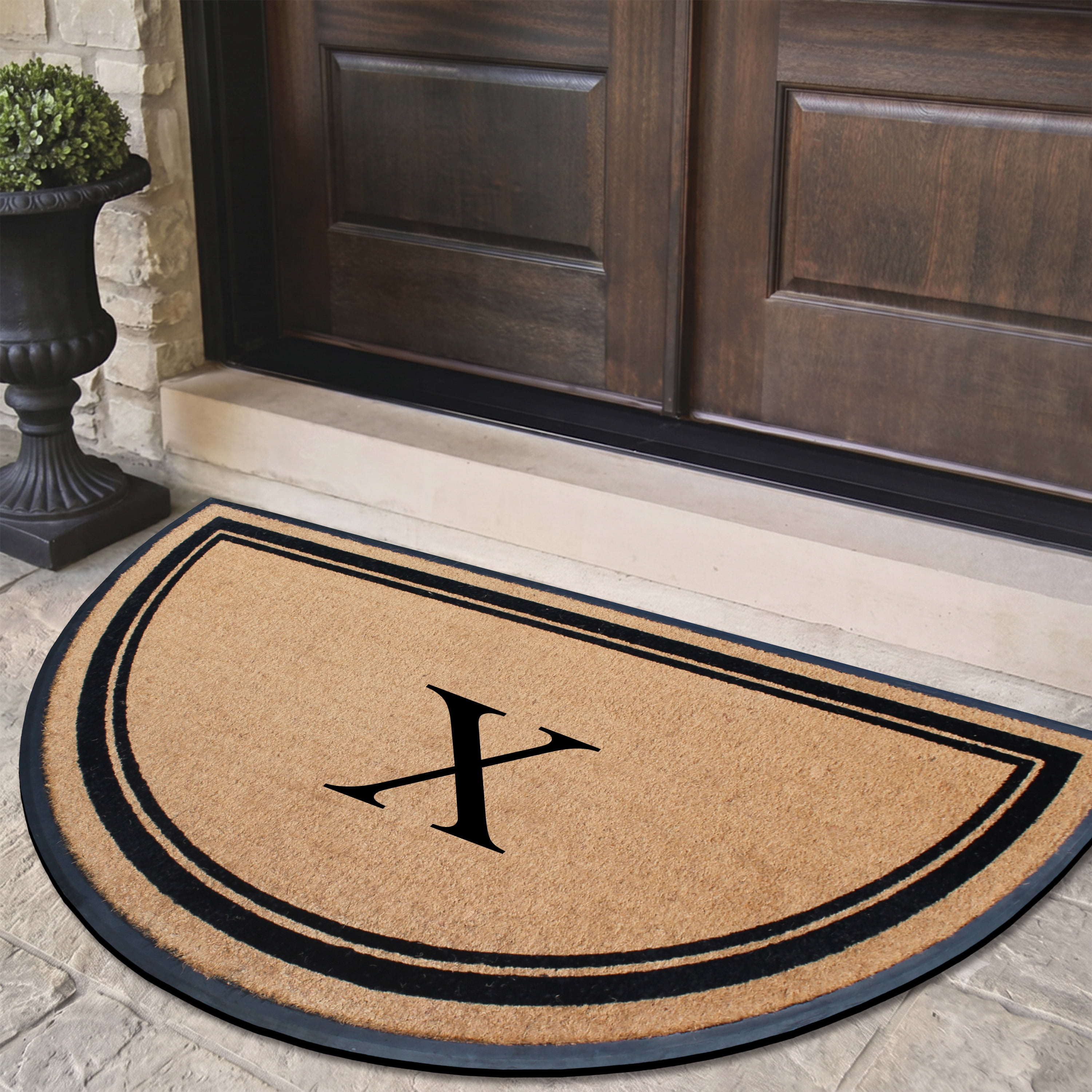 A1HC 36"x72" Natural Coir & Rubber Semicircular Monogrammed Door Mat, Thick, Durable, Heavy-Duty Welcome Mat for Front Door, Black Border