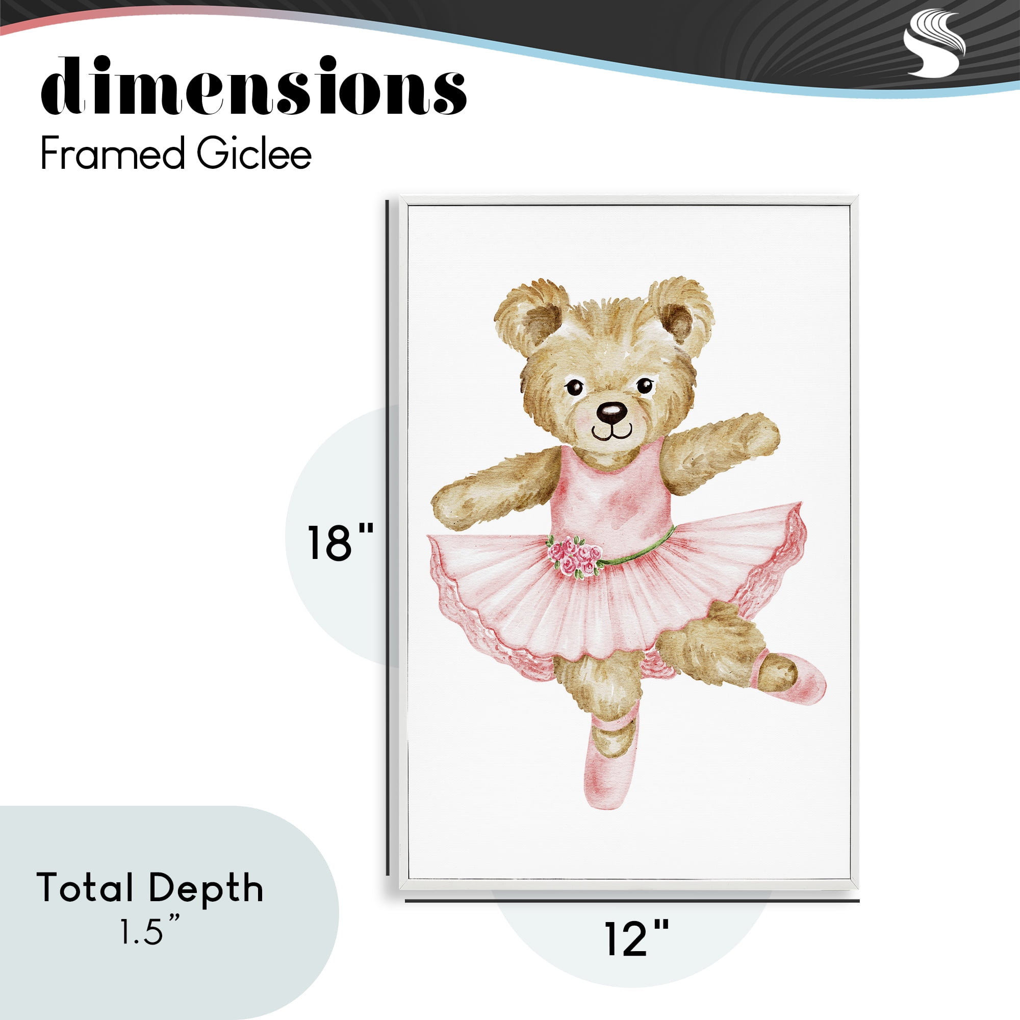 Ballerina Teddy Bear White Framed Giclee Art, design by Amy Hall