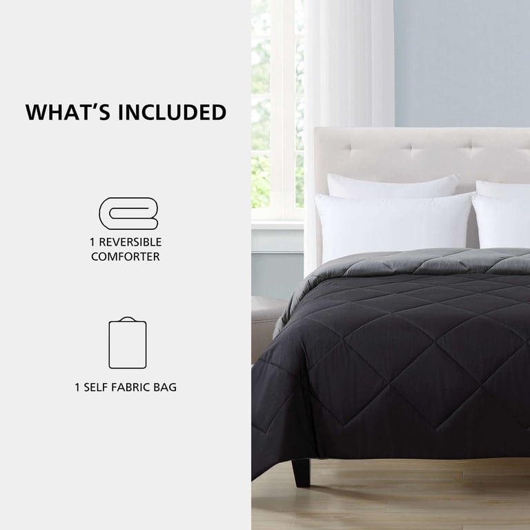 Mainstays Reversible Microfiber Comforter Full Queen Black Gray