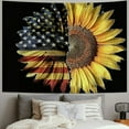 Feiri Sunflower American Flag Tapestry, Yellow Flora Flower on Black