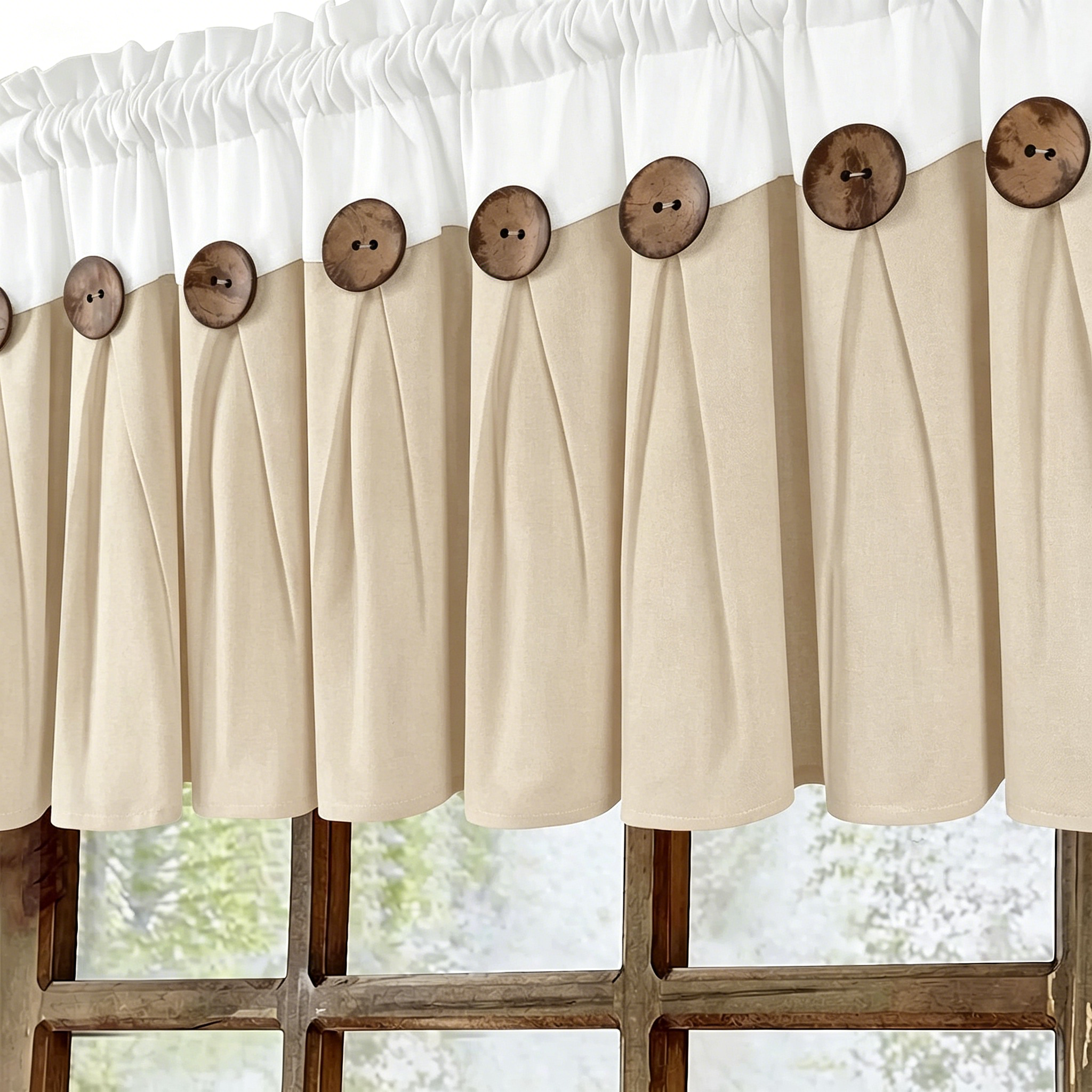 Alishomtll Linen Valance Farmhouse Boho Button Kitchen Curtains ,Rod Pocket,18"L x 52"W, Linen White