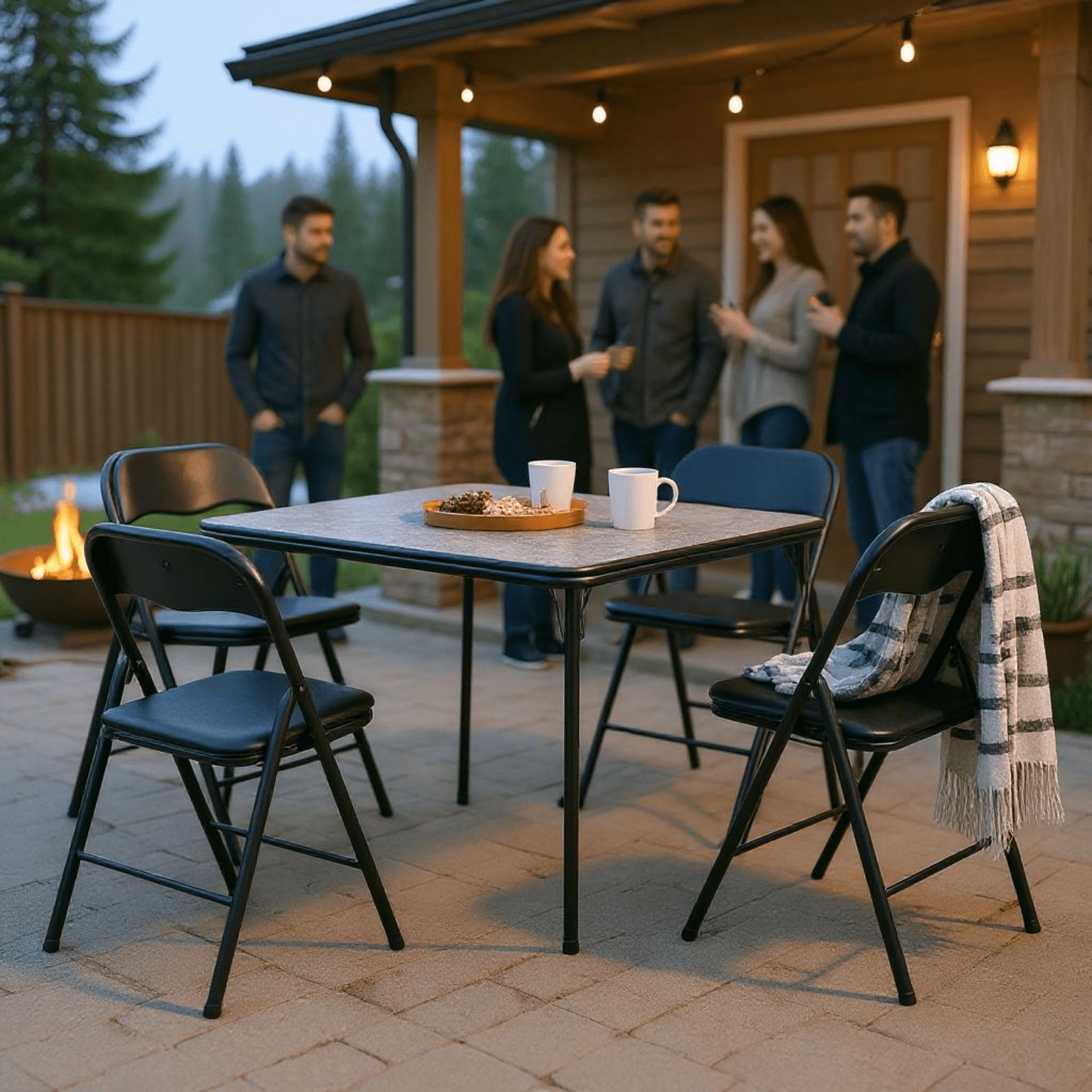 Homy Casa 5-Piece Patio Furniture Set with Folding Table and 2 Chairs, Outdoor Patio Set, Black