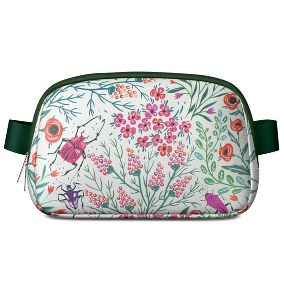 Colorful Wildflower Waist Bag – Spring Floral Fanny Pack with Tropical Leaves & Butterfly Watercolor Design