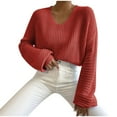 thumbnail image 2 of PiGOGI Women's Long Sleeve Button Cardigan Jacket Loose Fit Casual Solid Color Open Front Knit Sweater Coat Red S, 2 of 6