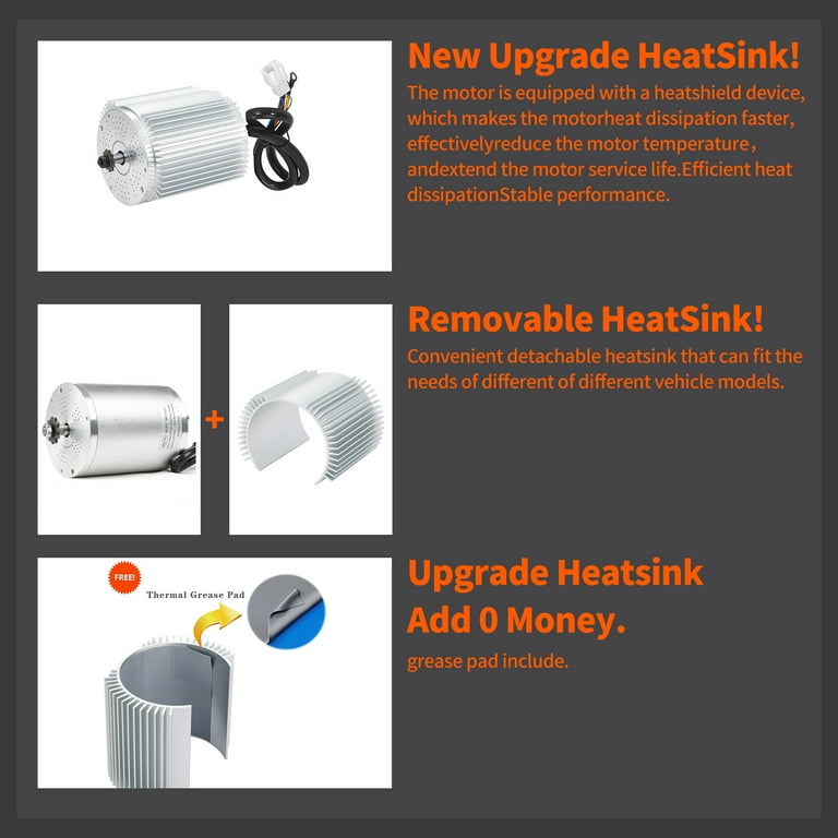 Kunray 72V 3000W Brushless Motor 6700RPM, 45A Electric Scooter Motor 72V DC, Electric Motor with KTY84-130 Temp Sensing for Dirt Bike  Go Kart