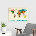thumbnail image 3 of Great Big Canvas "World Map Watercolors"  by Michael Tompsett Teal Pink   Wrapped Canvas Print Wall Artwork, 3 of 7