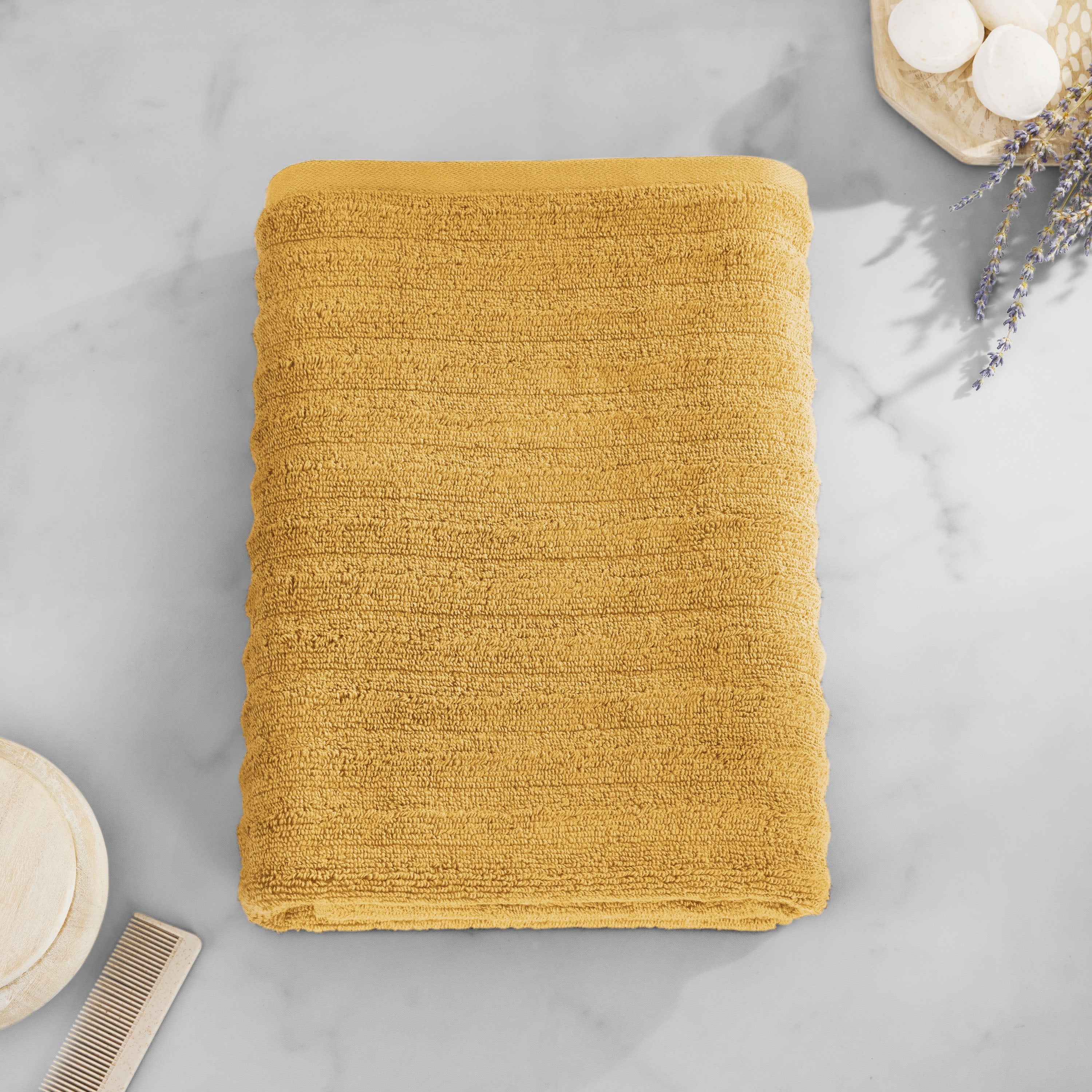 Mainstays Performance Cotton Bath Sheet, Oversized Super Soft Quick Dry Fade Resistant, Textured Yellow