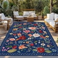 thumbnail image 2 of Navy Blue Flowers Outdoor Rug for Patio/Deck/Porch, Non-Slip Large Area Rug 4 x 6 Ft, Spring Vintage Floral Leaves Farmhouse Indoor Outdoor Rugs Washable Area Rugs, Camping Rug Carpet Runner, 2 of 8