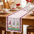 thumbnail image 5 of Gnomes Easter Table Runner - 60 Inch Long Eggs Tulips Spring Floral Pink Plaid Cotton and Linen Blended Dress Scarves Farmhouse Table Runner for Kitchen Dining, Coffee Table, 13" x 60", 5 of 8