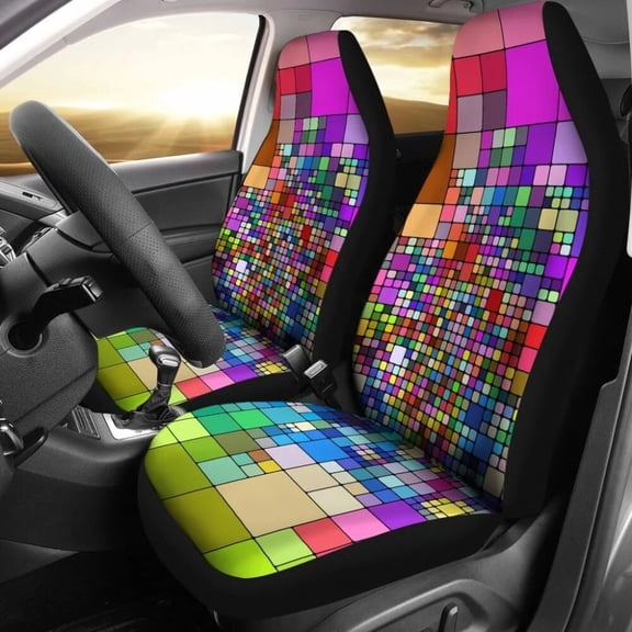 Cubes Car Seat Covers Pack of 2 Universal Front Seat Protective Cover