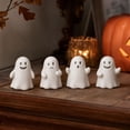 thumbnail image 4 of 4pcs Mini White Ghost Figurines, Resin Halloween Ghost Statues with Four Playful Expressions, Small Tabletop Decorations for Tiered Tray, Shelf, Mantel, Desk and Spooky Party Display, White, 4 of 6
