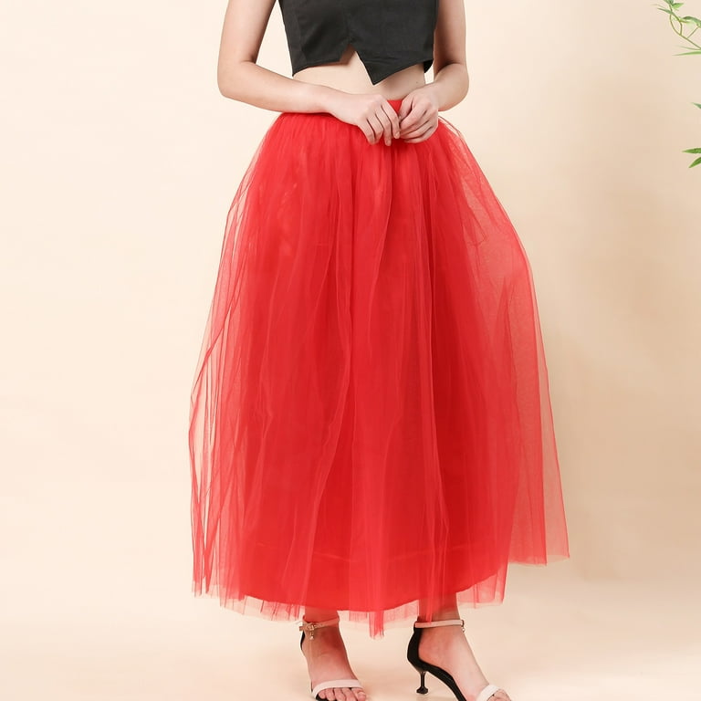 Women Plus Size Mesh Tulle Skirt Pleated Princess Skirt Mesh