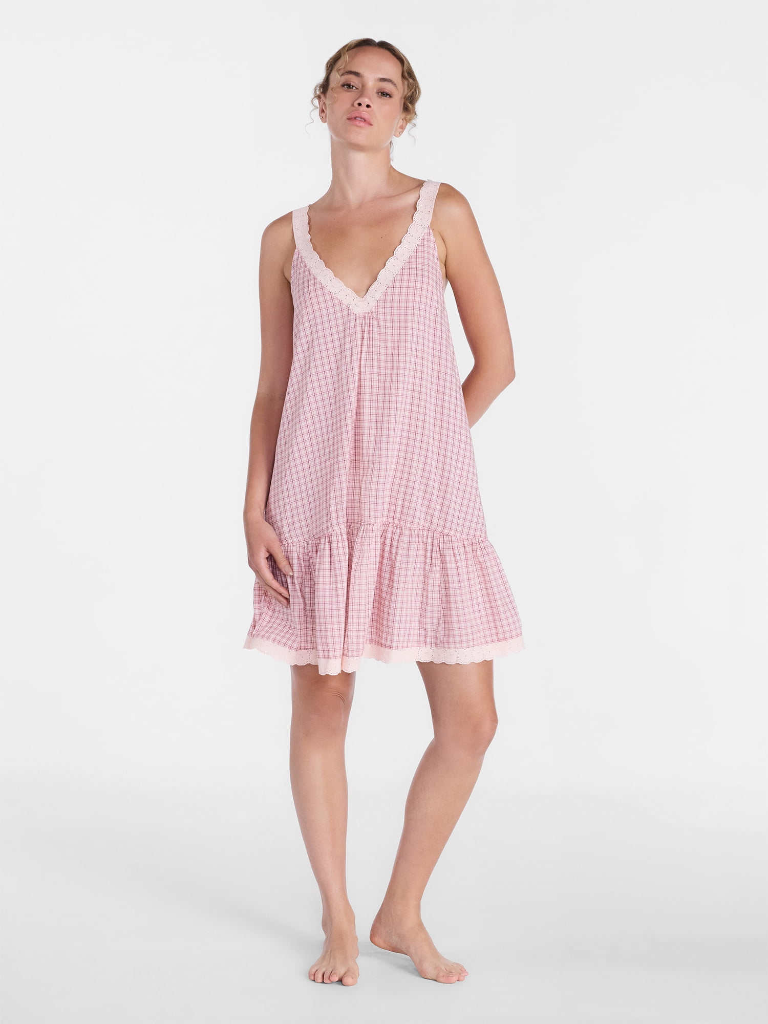 Joyspun Women’s V Neck Woven Sleep Chemise, Sizes XS-3X