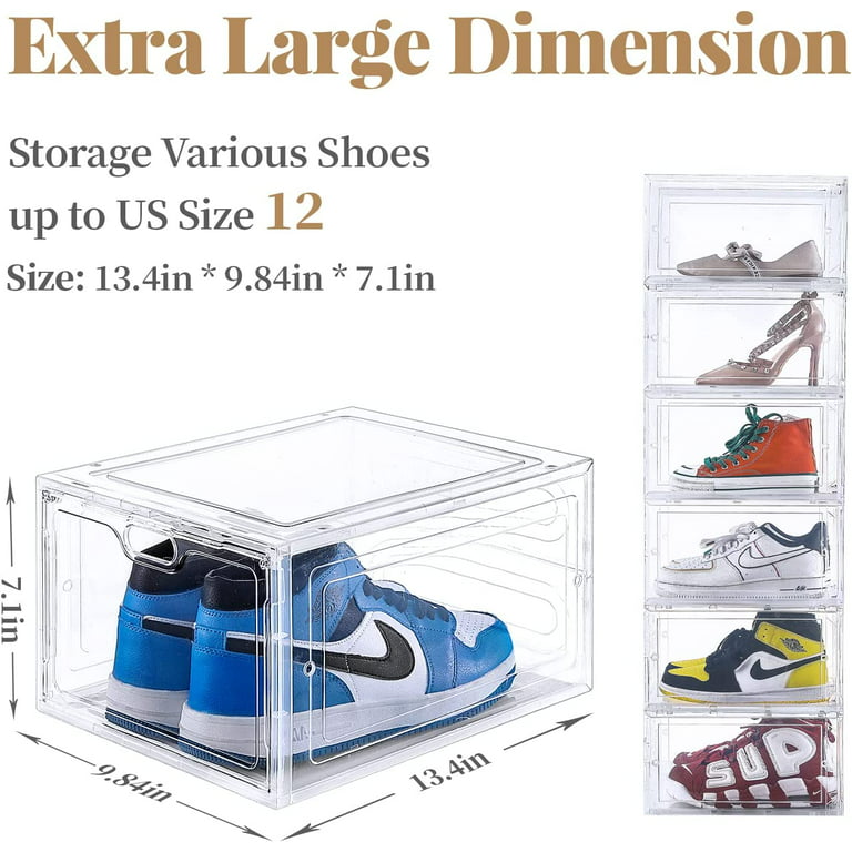 Shoe Storage Boxes, Stackable Clear Boxes With Doors, Organizer Containers  For Sneakers - Fit US Men's/Women's Size 12 (13.4x 9.8x 7.1)