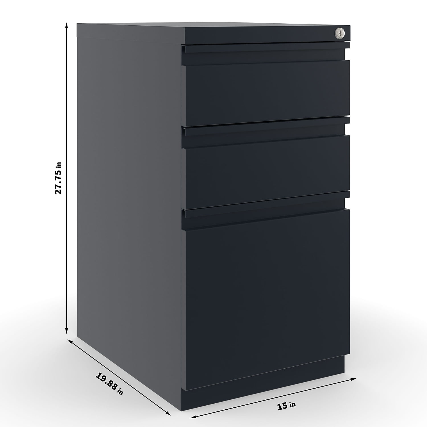 Staples 3-Drawer Vertical File Cabinet Locking Letter Black 19.88"D 375802