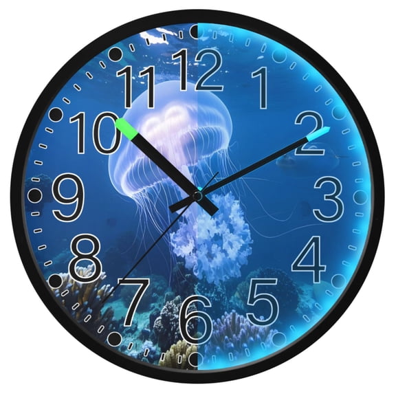 Ryvnso Jellyfish in Sea 12 Inch Night Light Wall Clock Silent Battery Operated Luminous Clocks