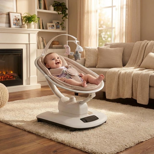 Qinaqin Electric Baby Swing para Infants & Toddlers – 5 Motions Speeds Reclining Seat 5-Point cm de Alturaarness Remote Soothing Music Ideal Newborns Khaki USA