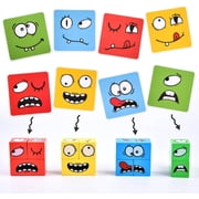TAETOE Wooden Face Changing Magic Cube Game, Expression Puzzle Building Blocks Pattern Matching Game, Educational Puzzles Toy Board Games for Kids and Adults with Bell