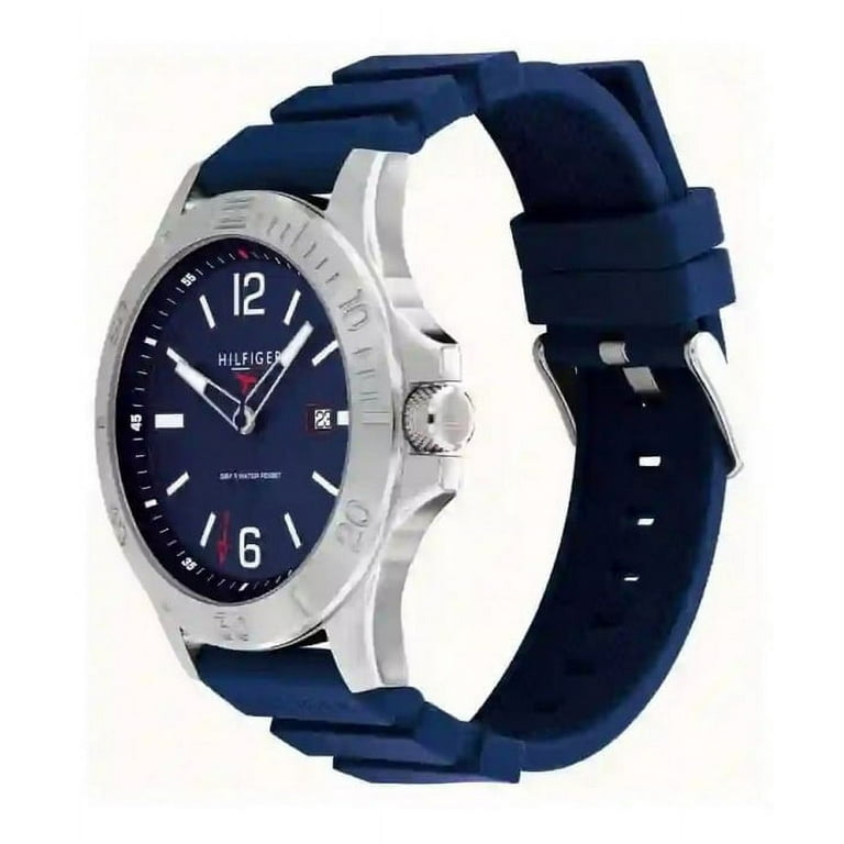 Men\'s Blue Tommy Watch Hilfiger Ryan 1791991 Dial Strap Silicone Quartz