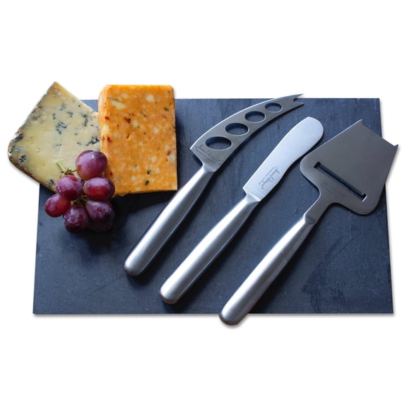 Jean-Patrique Tuscany Black Charcuterie Board & Cheese Knife Set 3 Piece - Hand-Crafted Slate Board & Cheese Knives