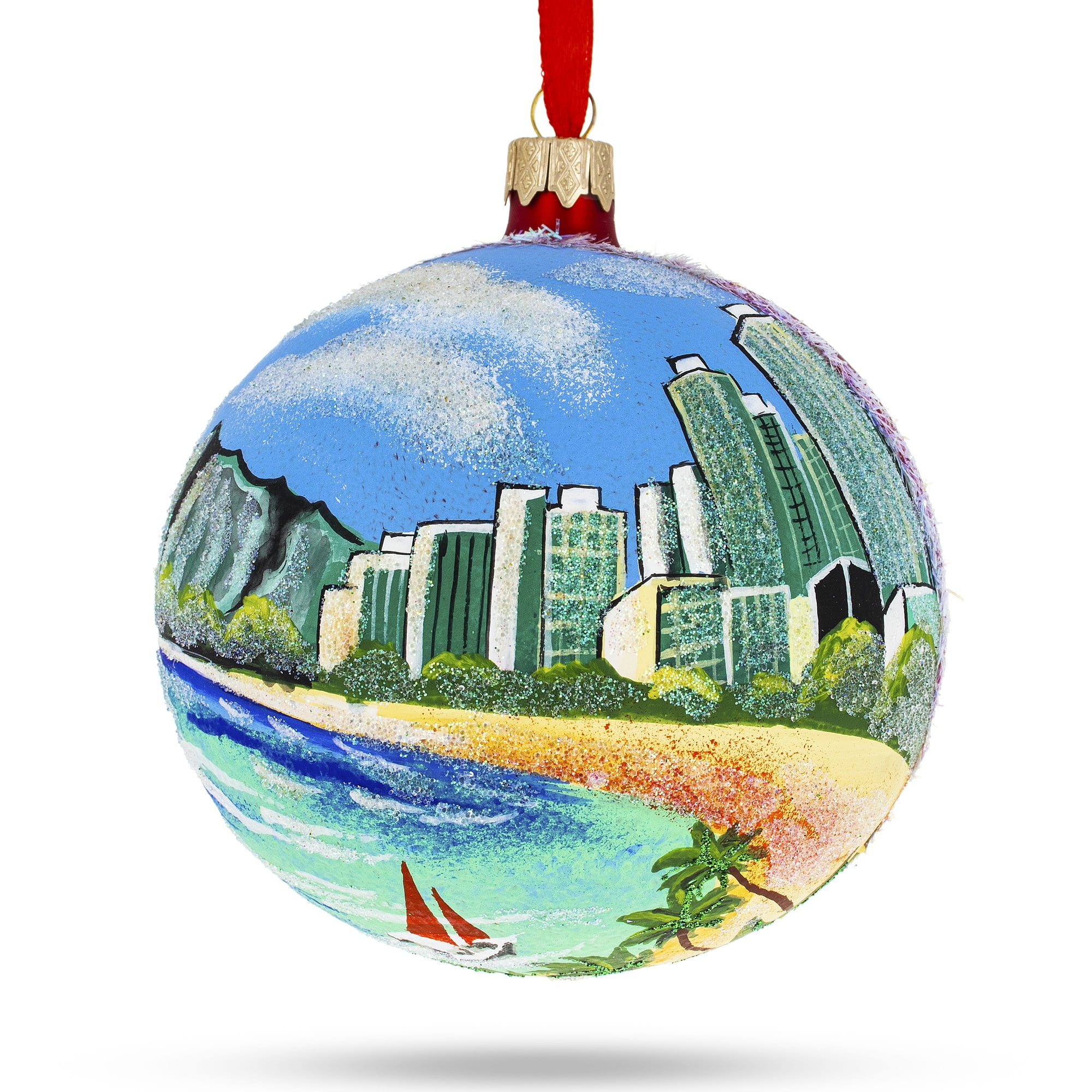 BestPysanky Honolulu, Hawaii Glass Ball Christmas Ornament 4 Inches