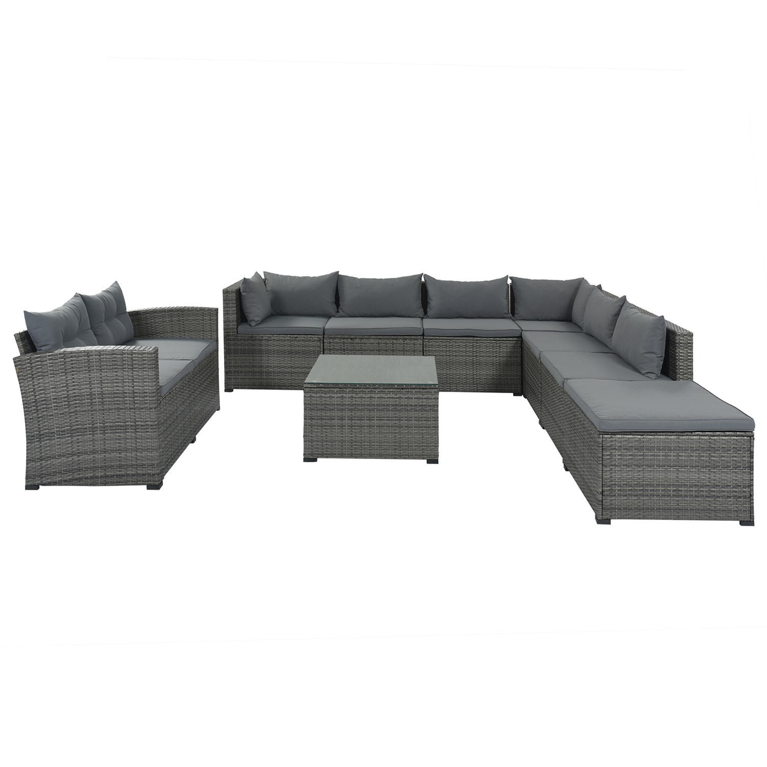 Kadyn 9-piece Outdoor Patio Large Wicker Sofa Set, Rattan Sofa Set for Garden, Outdoor Conversation Set with Cushions & Coffee Table, Gray