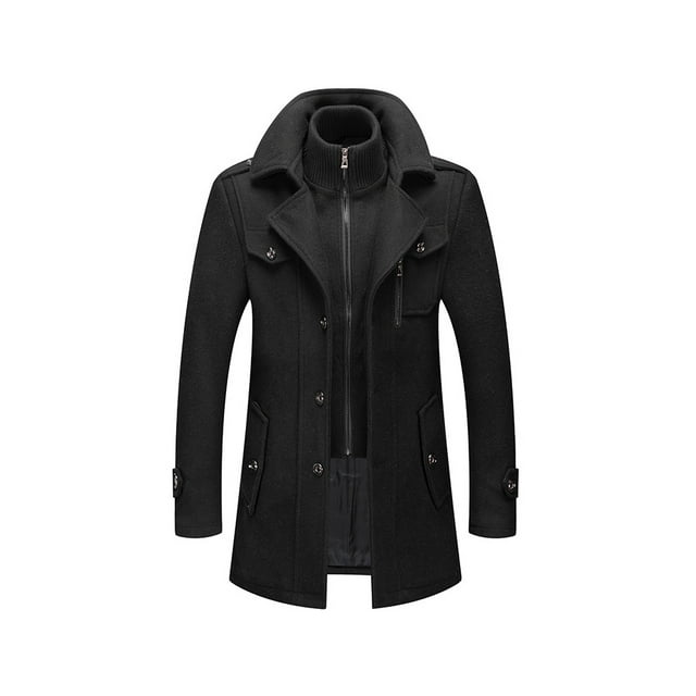 Abrigo de invierno para hombre, abrigo corto de lana de invierno, abrigo de lana de longitud media, chaqueta de invierno corta con cuello doble extraíble para negocios, ocio al aire libre,
