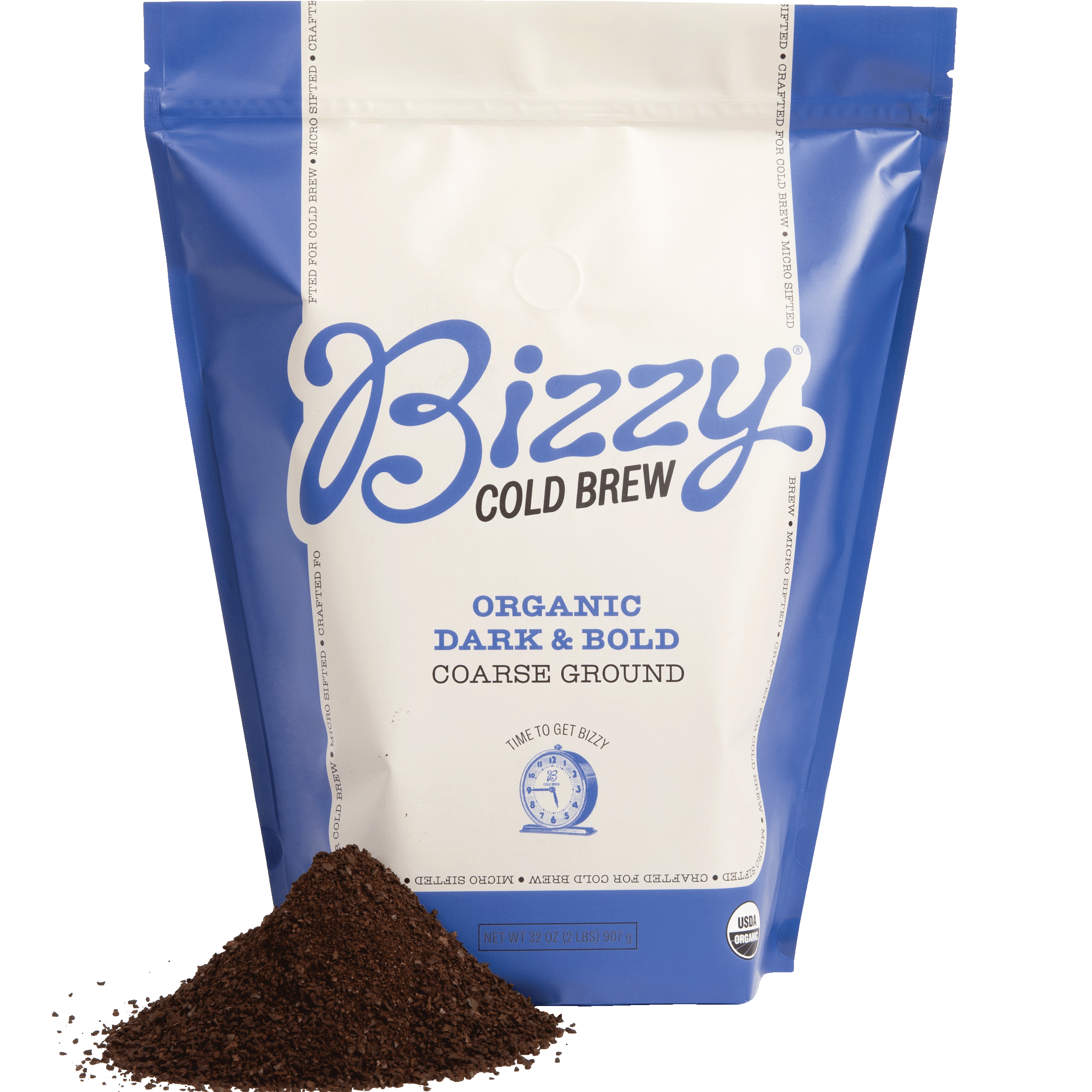 Bizzy Organic Cold Brew Coffee | Dark & Bold Blend | Coarse Ground Coffee | Dark Roast | Micro Sifted | Specialty Grade | 100% Arabica | 2 LB
